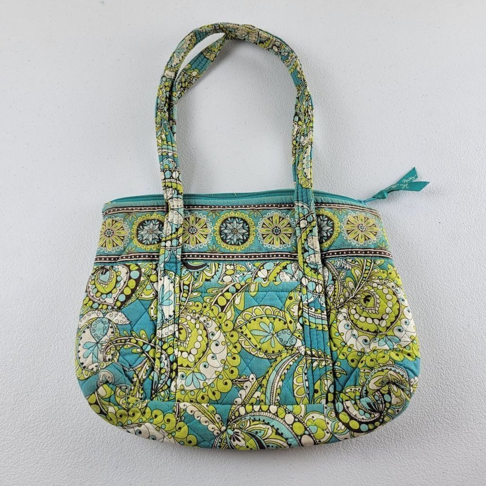 Vera Bradley Peacock Pattern Pocket Zip Lock Purse Shoulder Tote Bag Quilted